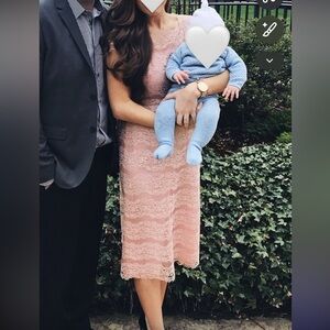 Mauve Pink vintage Lace Midi Dress